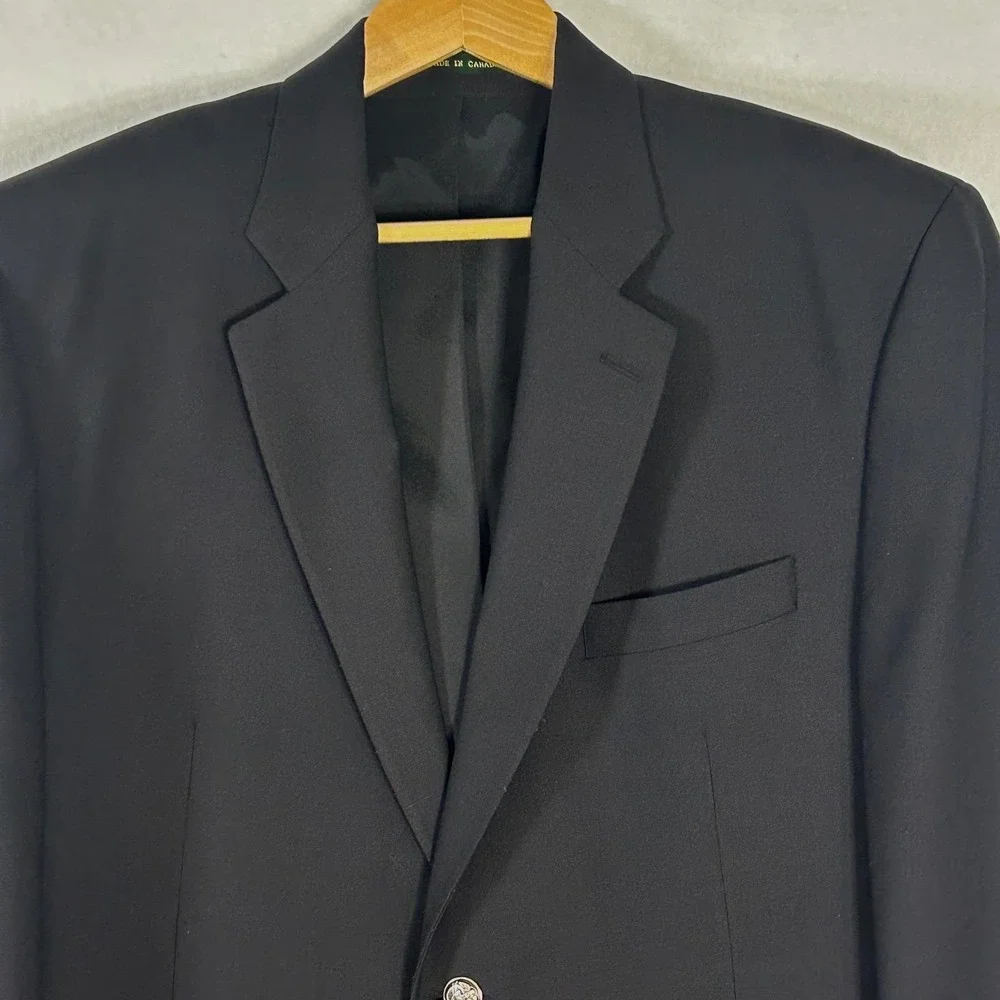 Vintage Ralph Lauren Blazer Mens 44L Wool Blend Black Sport Coat‎ Made in Canada